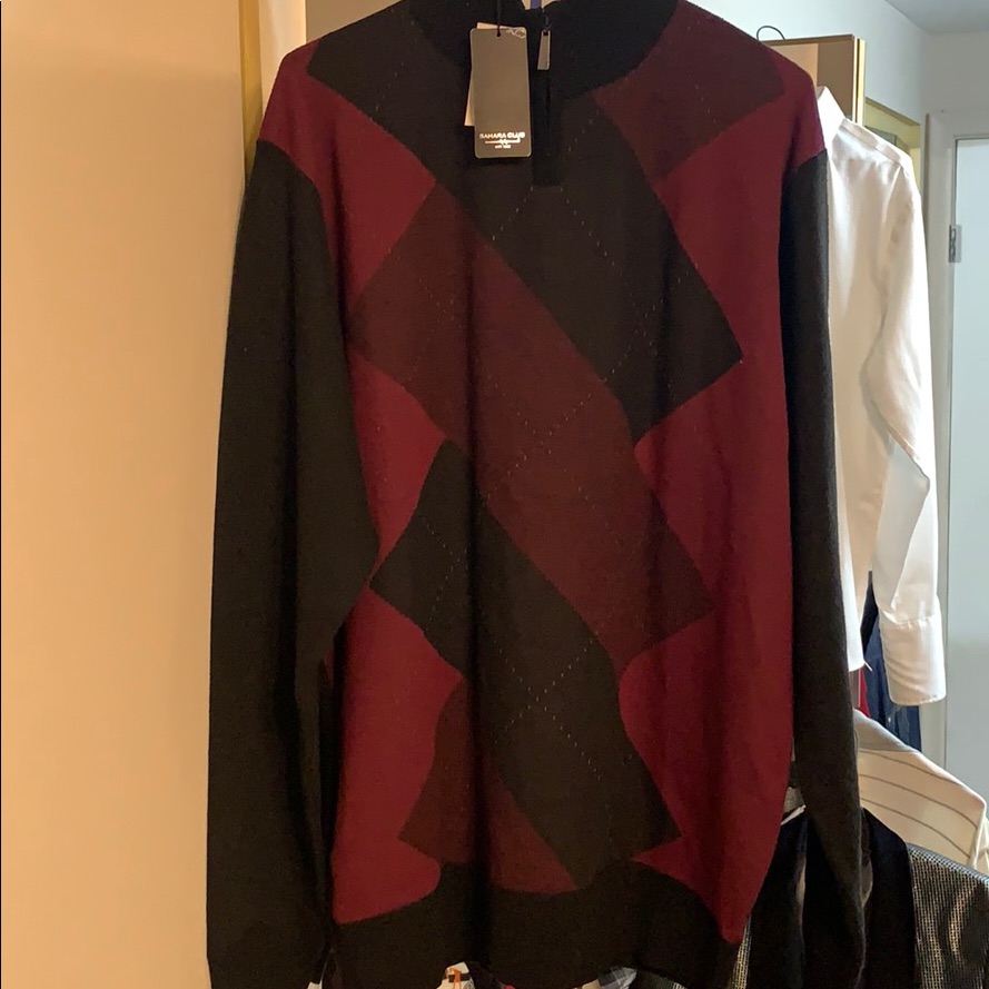 Argyle Wine And Burgundy And Black Sweater